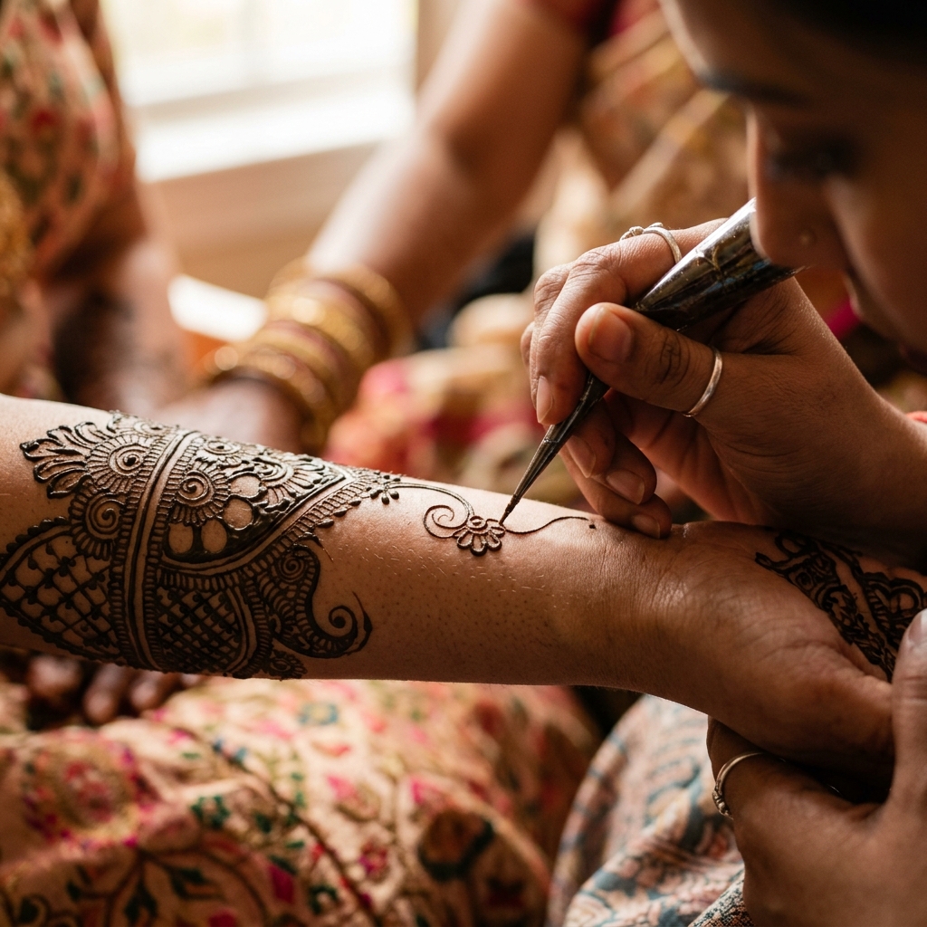 Fine Detailing Mehndi Application close up